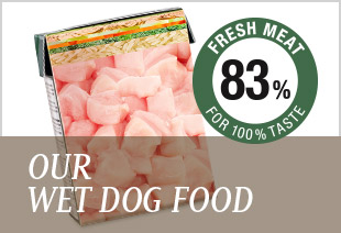 Our wet dog food is made with 80 % fresh meat!